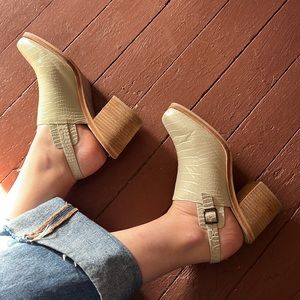 Intentionally Blank White Croc Mules